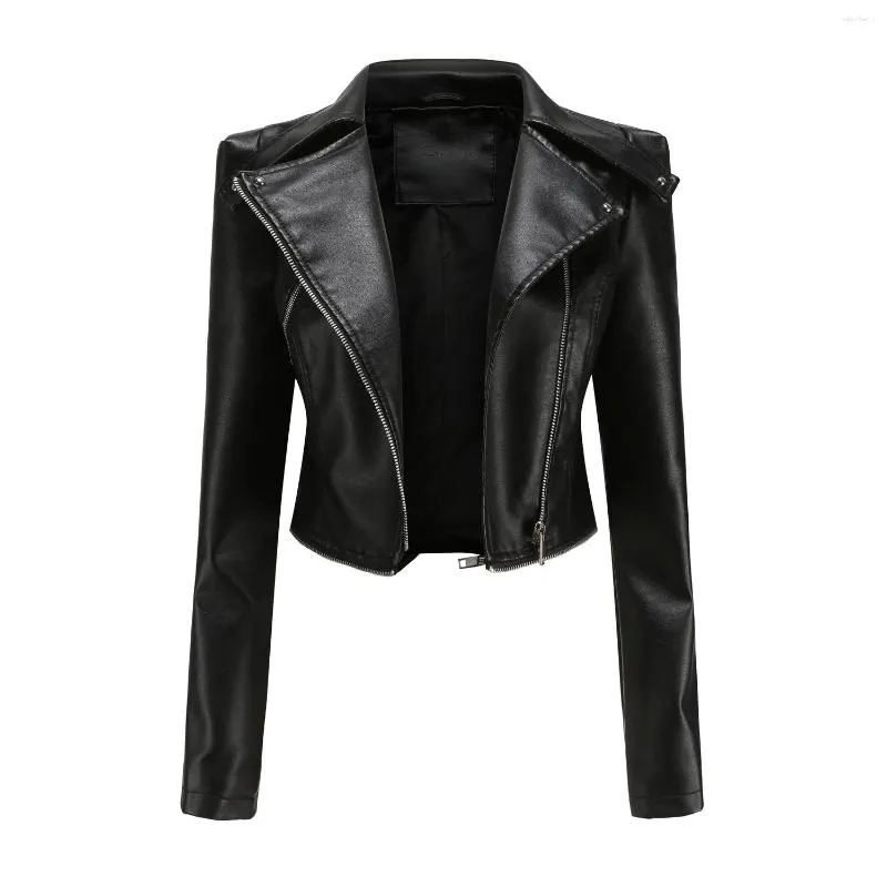 Women's Leather Faux Jacket Women Detachable Moto Biker Zipper 2023 Spring Outerwear Autumn Motorcycle Coat Black Red Brown