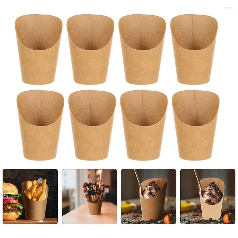 Bestek Sets 50 Stuks Chip Cup Wegwerp Dessert Cups Ei Rookwolken Frietjes Multipurpose Houders Franse Rack Fry Holding Papier