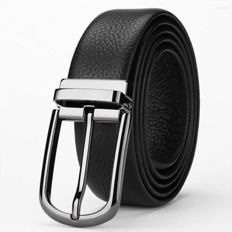 Belts 2023 Fashion Men'S Belt Pin Buckle Quality Cowhide Lychee Grain Personality Versatile Casual Women'S Leather Pants 2407