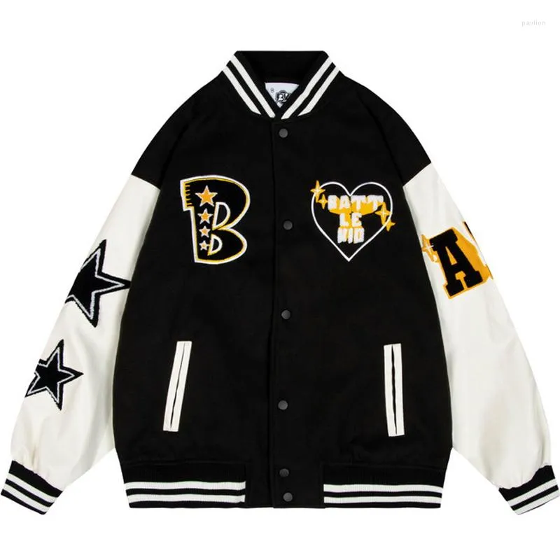 Jaquetas masculinas R Armband Varsity American Street Letter Bordado Emenda Bomber Casal Solto Hip Hop Uniforme de Beisebol