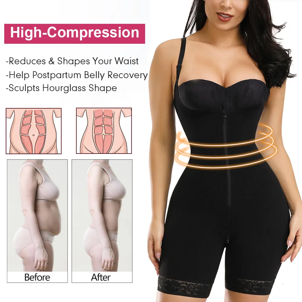 Body Shaper Women Slips For Under Dresses With Cup Corset Waist Trainer  Underwear Postpartum Recovery Sheath Slimming Bodysuit Black