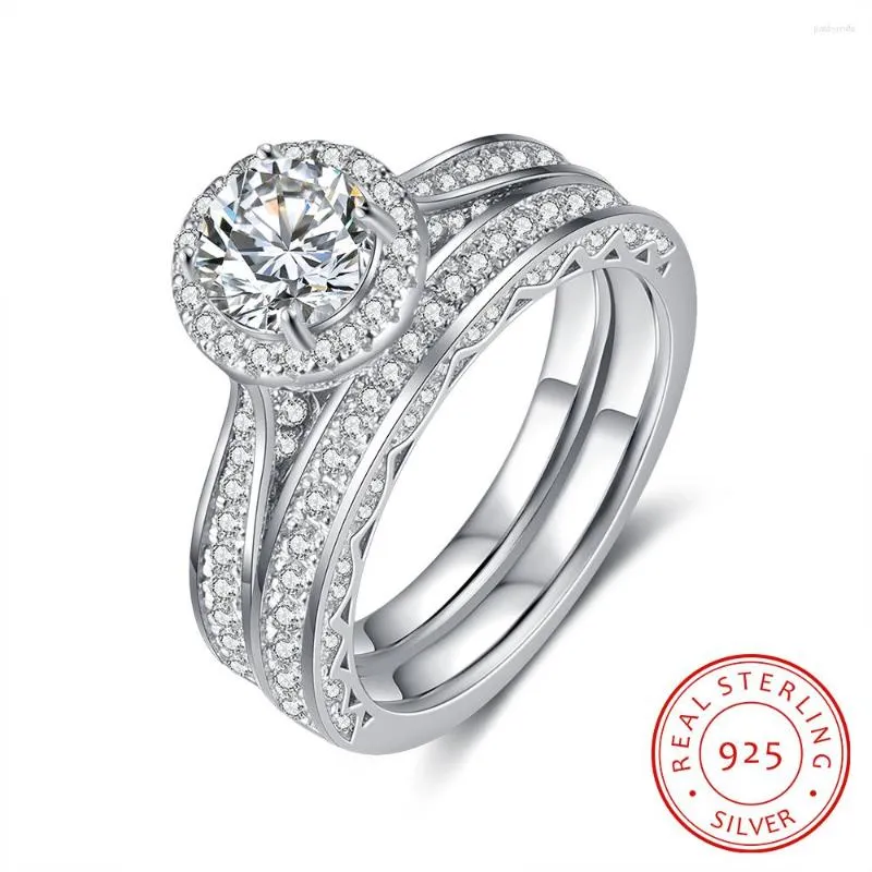 Bagues en grappe 925 en argent Sterling coupe ronde Moissanite bague détachable ensembles de bijoux fiançailles pour les femmes 6.5mm