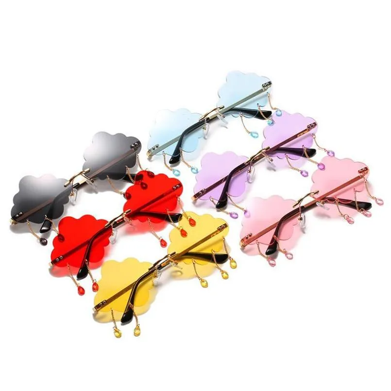 Lunettes De Soleil Personnalisées Femmes Sans Monture Tassel Lunettes Pour Filles Vintage Rétro Lunettes Femme Uni Steampunk Cloud Style Drop Delivery Dhh30