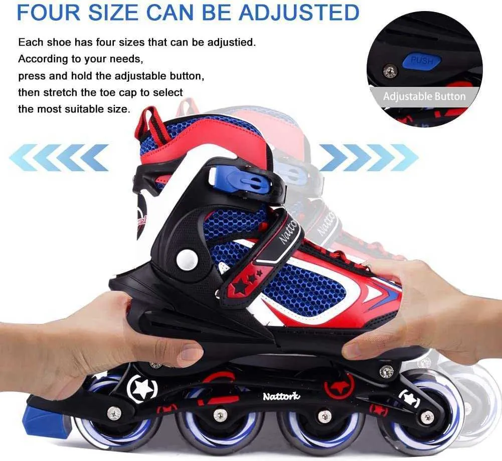 Nattork Kids Roller Skates for Girls Boys, 4 Sizes Adjustable