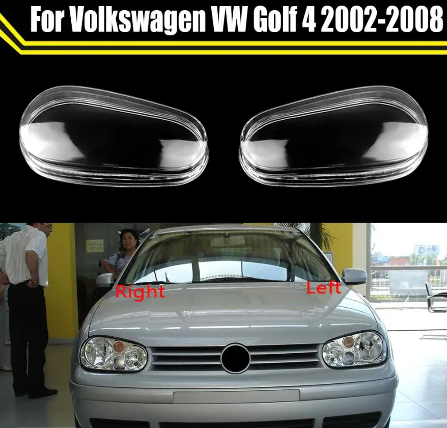 Tapas de luz automática para Volkswagen VW Golf 4 2002 ~ 2008, pantalla transparente, cubierta de faro delantero, carcasa de cristal, funda para lente