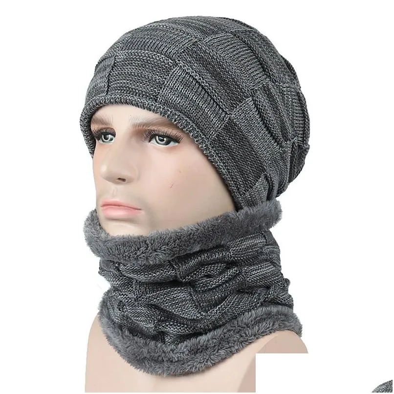 Chapeaux Foulards Ensembles Épaissie En Peluche Brimless Chapeau Hiver Hommes Écharpe Tricoté Chaud Et Doux Pluvier Deux Pièces Collier Ensemble Drop Delivery Fas Dh6Sh