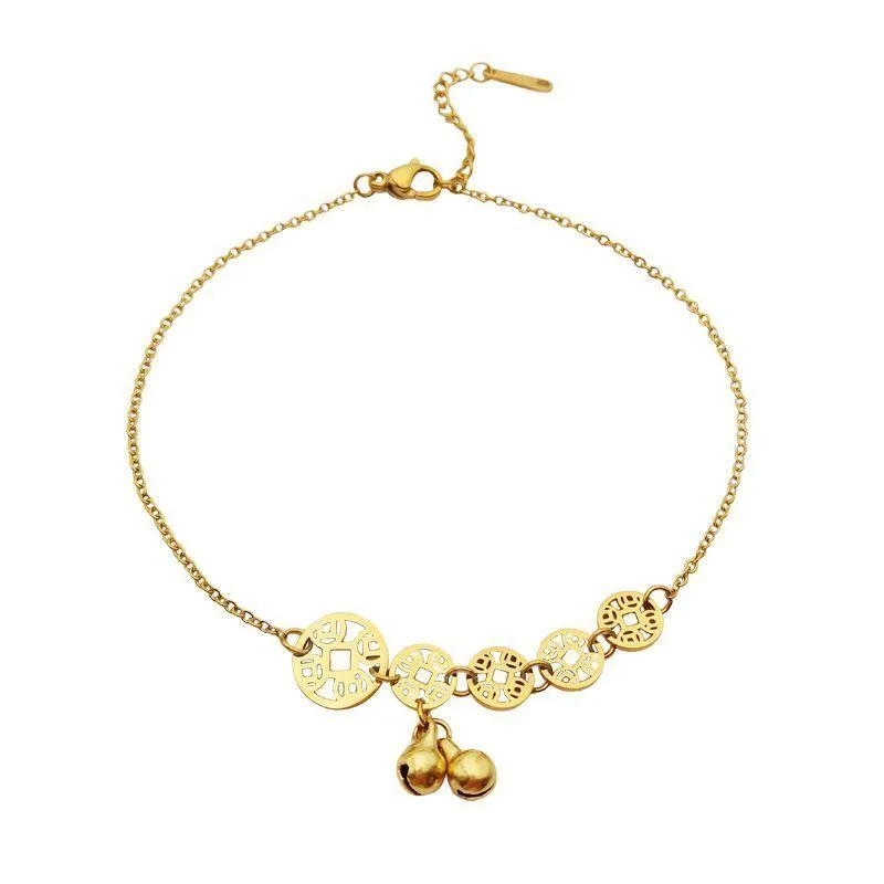 Bracelets de Cheville Classique Coin Cloche Pendentif En Acier Au Titane Or Cheville Pour Les Femmes De La Mode Coréenne Papillon Cheville Bijoux Filles Y Maillot De Bain Partie G Dhczg