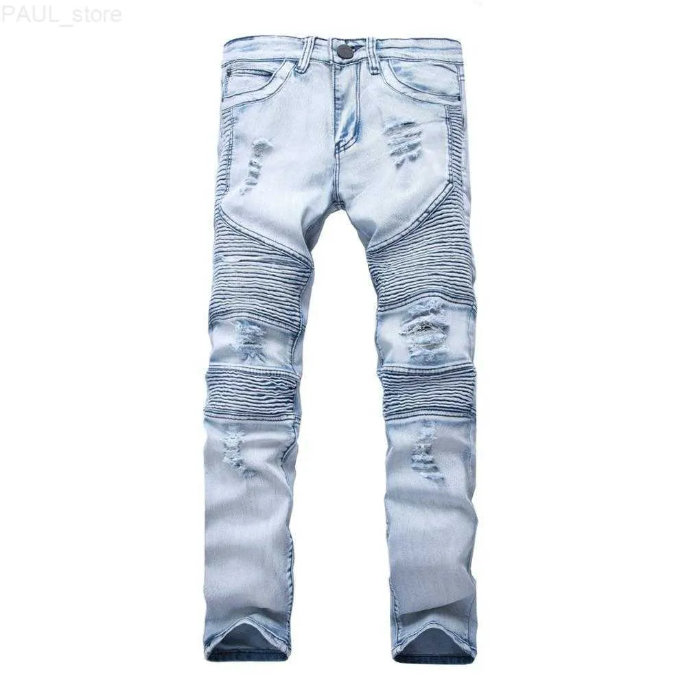 Мужские джинсы одежда для джинсов брюки SLP Blue/Black разрушенные мужские стройная джинсовая джинсовая байкер скинни молоды