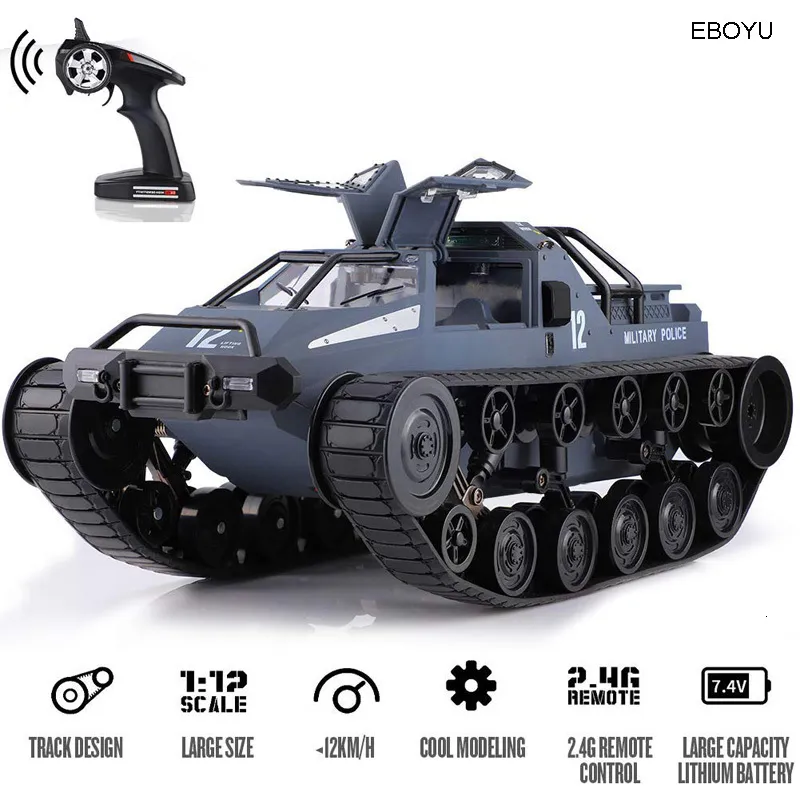 ElectricRc Araba Eboyu 1203 RC Tank 1 12 Ölçek 24GHz uzaktan kumanda şarj edilebilir sürüklenme 360 ​​° dönen araç hediyeleri çocuklar için 230724