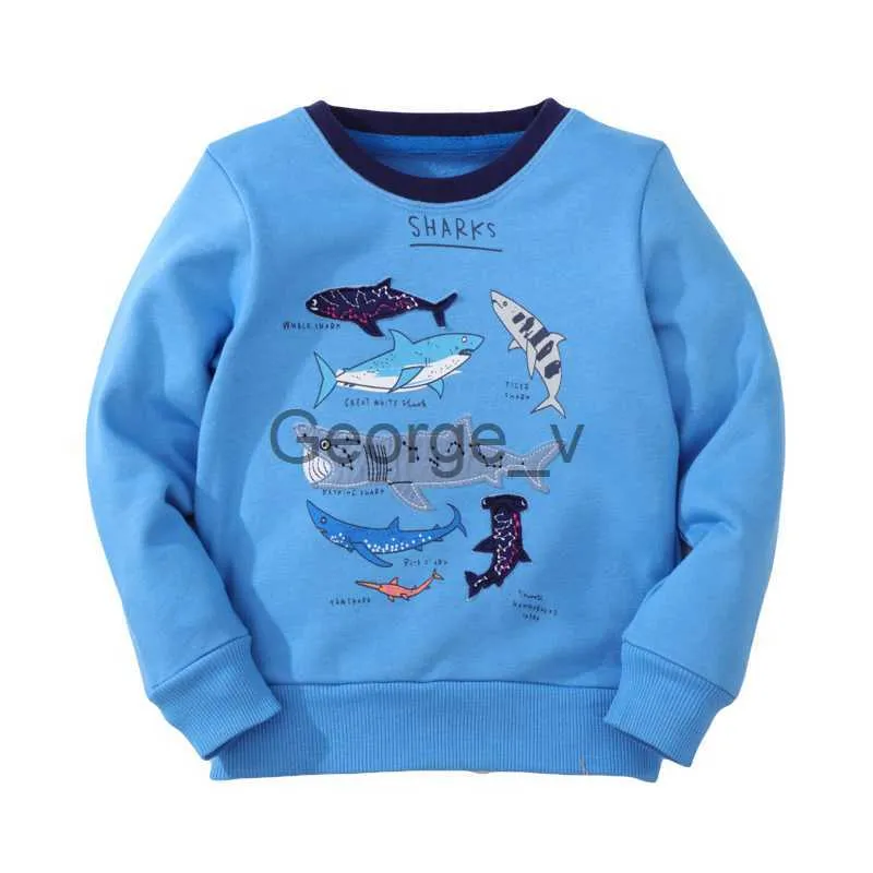 Hoodies Sweatshirts Jumping Meters Boys Long Sleeves Shark Embroidery Pattern Sweatshirts Kids Clothes Autumn Outerwear Blue Clothing 27Years J230724
