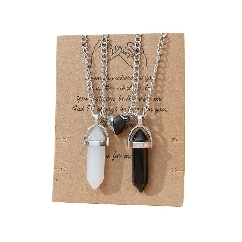 Pendant Necklaces Fashion Hexagon Necklace Couple Magnetic Natural Stone Crystal Quartz Jewelry Gift Drop Delivery Pendants