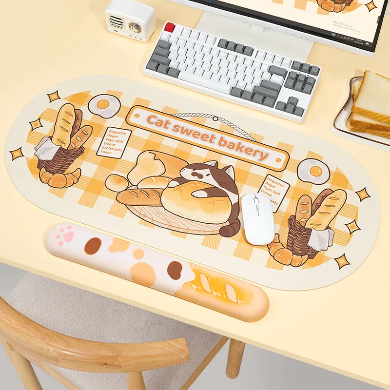 Neues Kawaii großes Mauspad, süße Katze, süße Bäckerei, Gaming-Mauspad, 750 x 355 mm, Gummi, für Büro, Tisch, Mode, Laptop, Notebook, Schreibtischunterlage