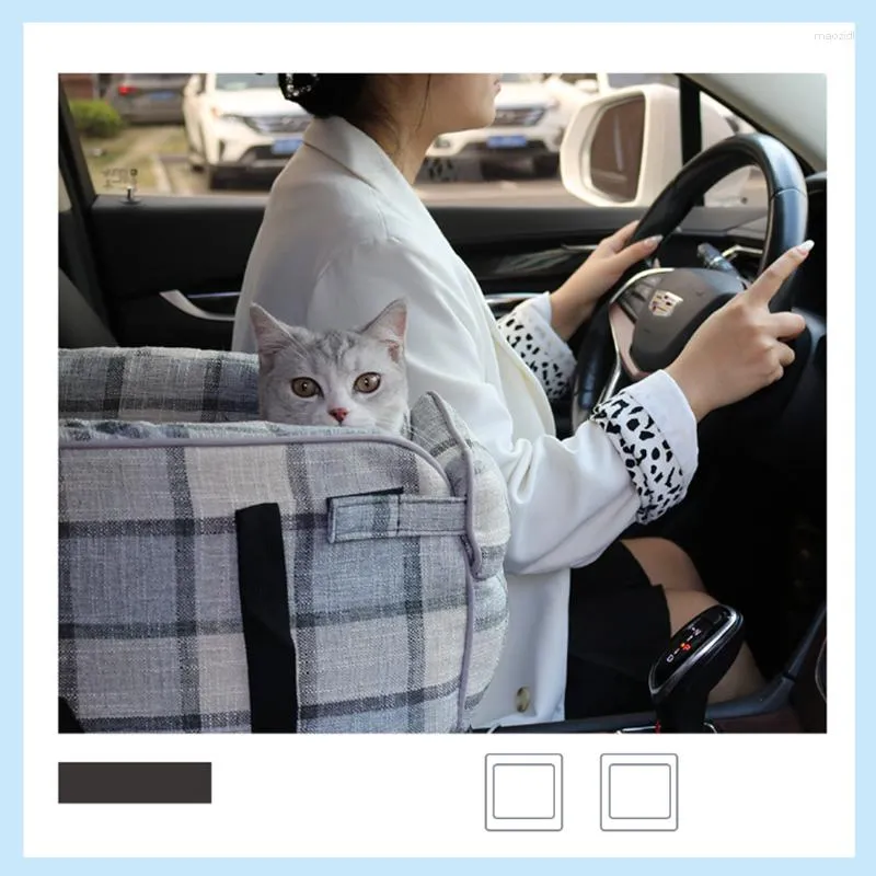 Kattendragers Pet Car Carrier Seat Bag Bedieningsconsole Puppy Nest Met Veiligheidsgordel Dikke Armsteun Travel Carrying Accessoires