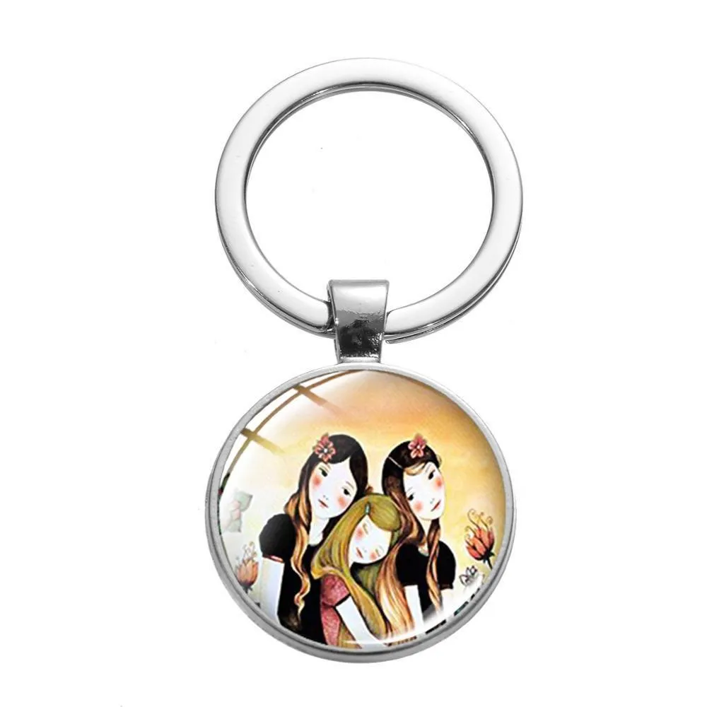 Klapety Siostry Siostry Best Friends Charm Keychain Sisterhood Picture Glass Cabochon ręcznie wykonany łańcuch kluczowy Friendshi Dhgyn