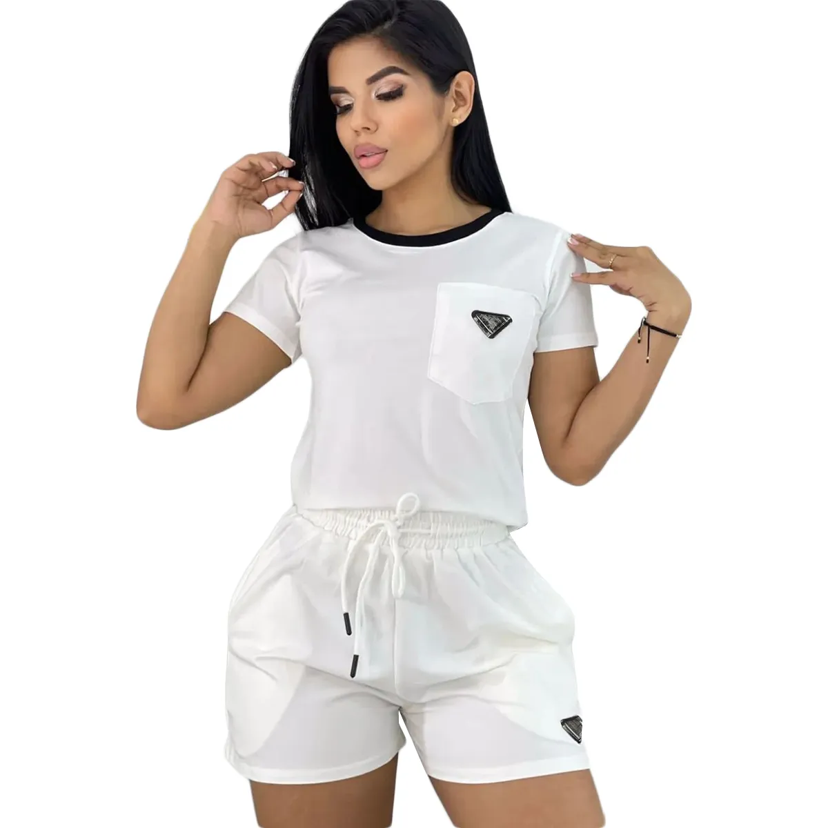 Conjunto de calças casuais para treino feminino Conjunto de roupas de corrida femininas mangas curtas e shorts Conjunto de agasalho feminino Frete grátis