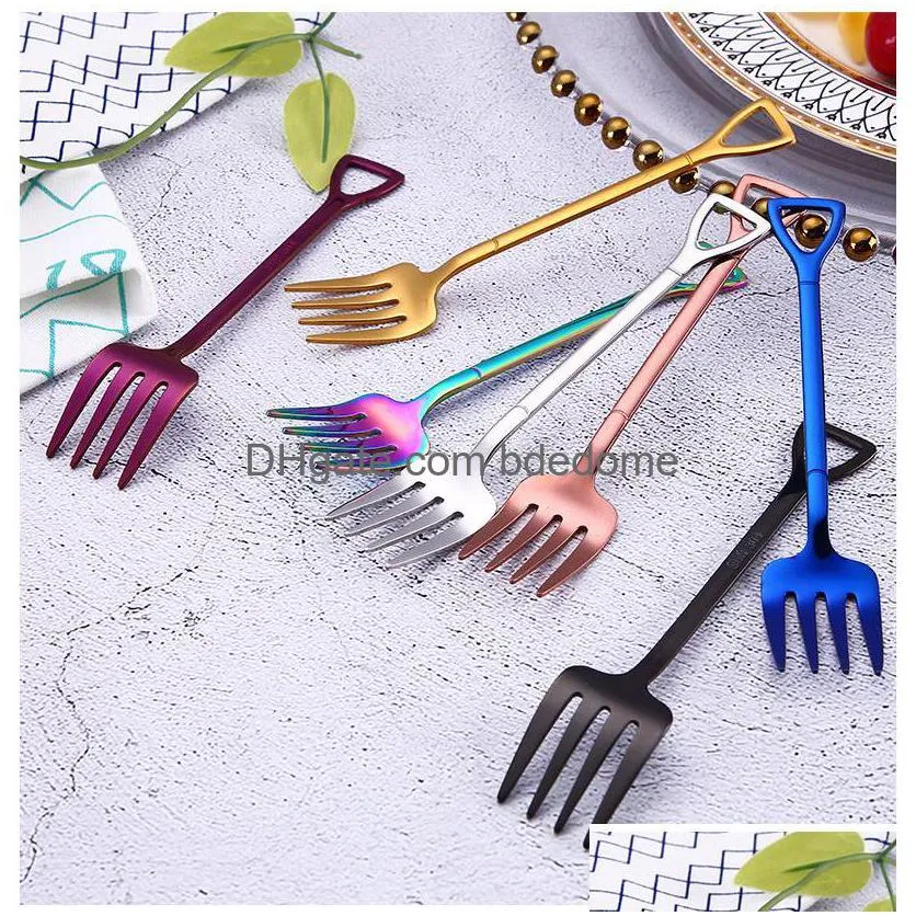 Forks Update Coffe Spade Spoon Fork Food Grade 304 Stainless Steel Coffee Stirring Spoons Home Kitchen Dining Flatware Tableware Drop Dhy95