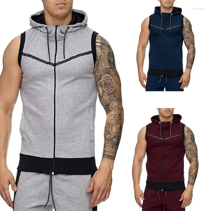 Hoodies masculinos verão sem mangas moda casual com zíper moletom com capuz masculino musculação regata camisa esportiva colete colete