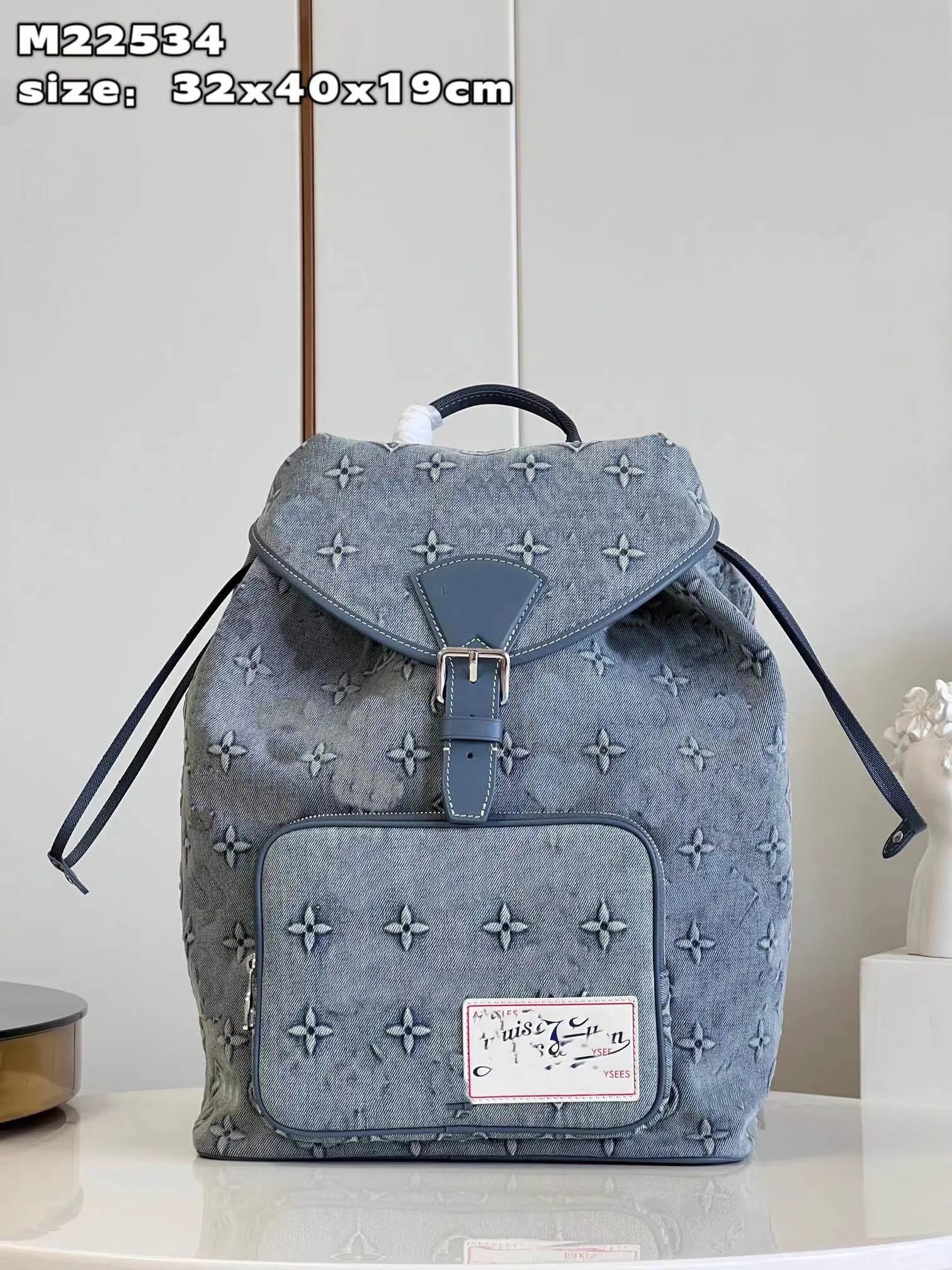 Montsouris Backpack Embossed Faded Denim Large Capacity Men Women 2024