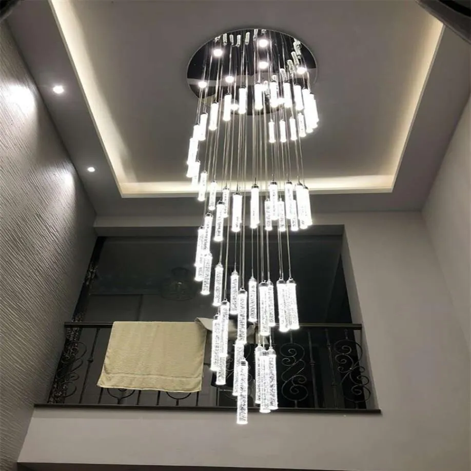Lamp Chandelier Light For High Ceiling Entryway Stairs Hanging Spiral Long Lamps Crystal Staircase Chandelier Hanging Lights276c