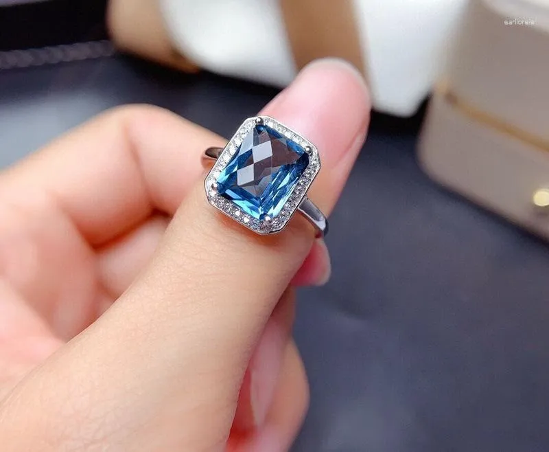 Cluster Ringen Natural Blue Topaz Crystal Bead Verstelbare Ring Vrouwen Mannen 12x10mm Facet Oval Gift Healing Stone