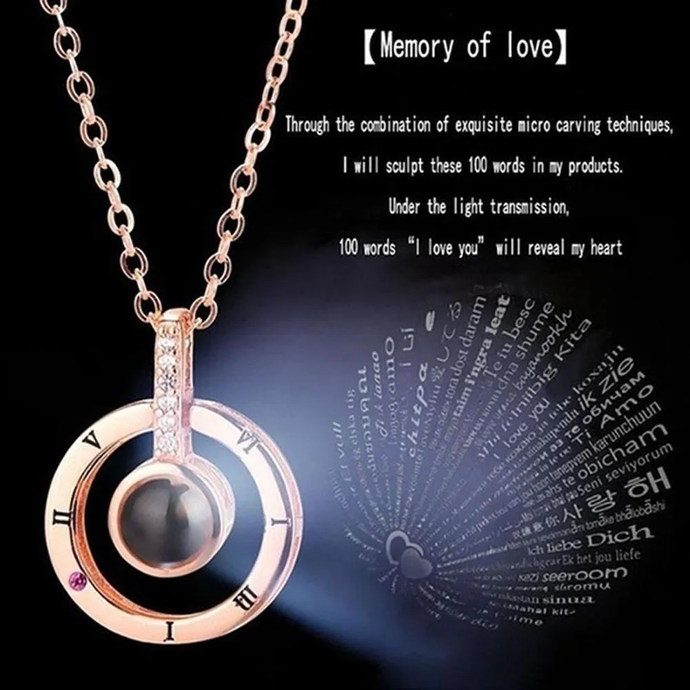 Projection Photo Collier 100 Langues Je T'aime Pendentif Bijoux Pour Amant Petite Amie Maman 2023 À La Mode Couple Romantique Mignon Accessoires Anniversaire Saint Valentin Cadeaux