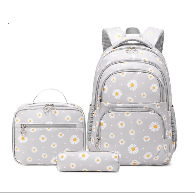 School Bags 3 Pcs Set Bag for Girls Children Backpack Schoolbags Teenage Lunchbox Child With Pencil Case Kids 2023 Black 230724