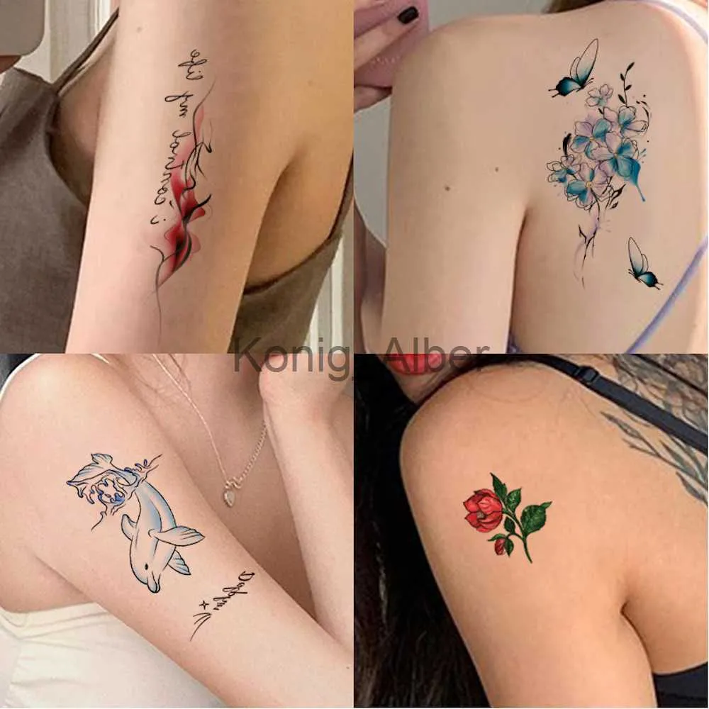 Temporary Tattoos Waterproof Temporary Tattoos for Women Body Art Painting Cute Flowers Butterfly Fake Tattoo Stickers Tatouage Temporaire Femme x0724
