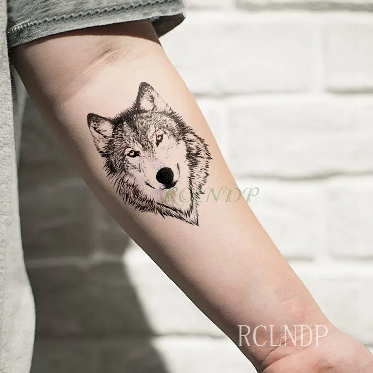 Vattentät tillfällig tatuering klistermärke varg vargar huvud djur hals handled fot hand blixt tatua falska tatueringar för män kvinnor barn