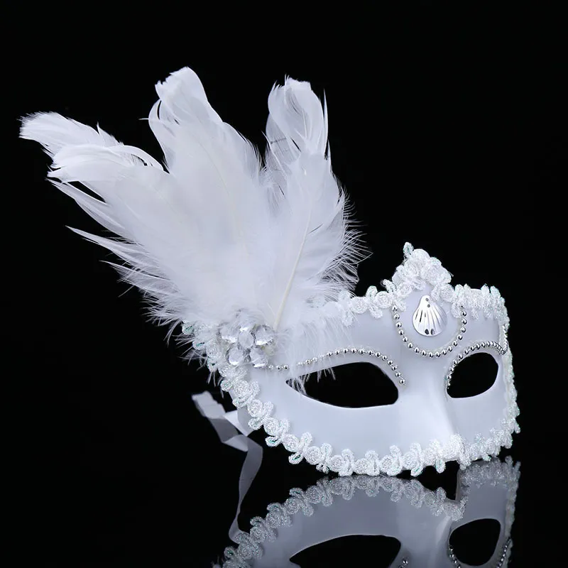 Creative Lace Feather Solid Color Elastic Band Party Prom Masquerade Decoration Half Face Mask Easter Wedding Birthday Halloween