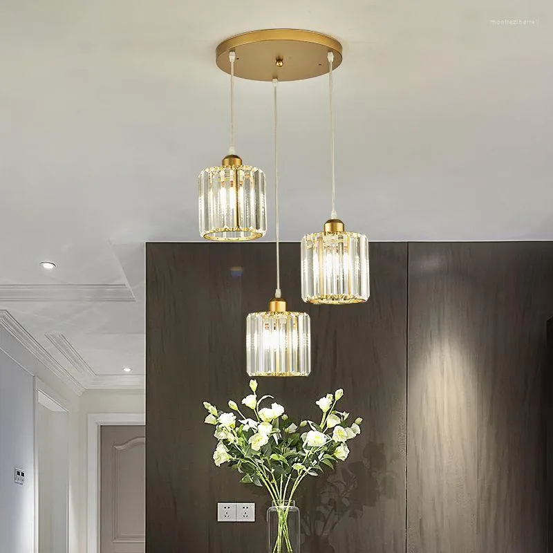 Pendant Lamps Dining Room Chandelier Three Round Simple Household Light Luxury Crystal Table
