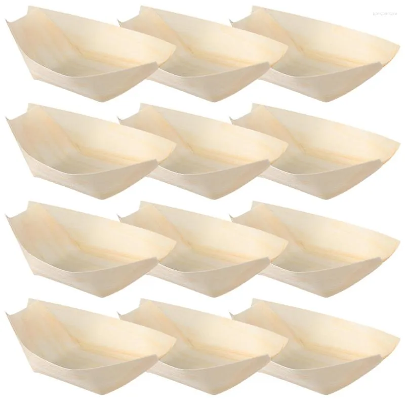 Ensembles de vaisselle 200 pièces jetables en bois bateau plats Sushi plateau charcuterie cônes vaisselle bol assiettes Sashimi