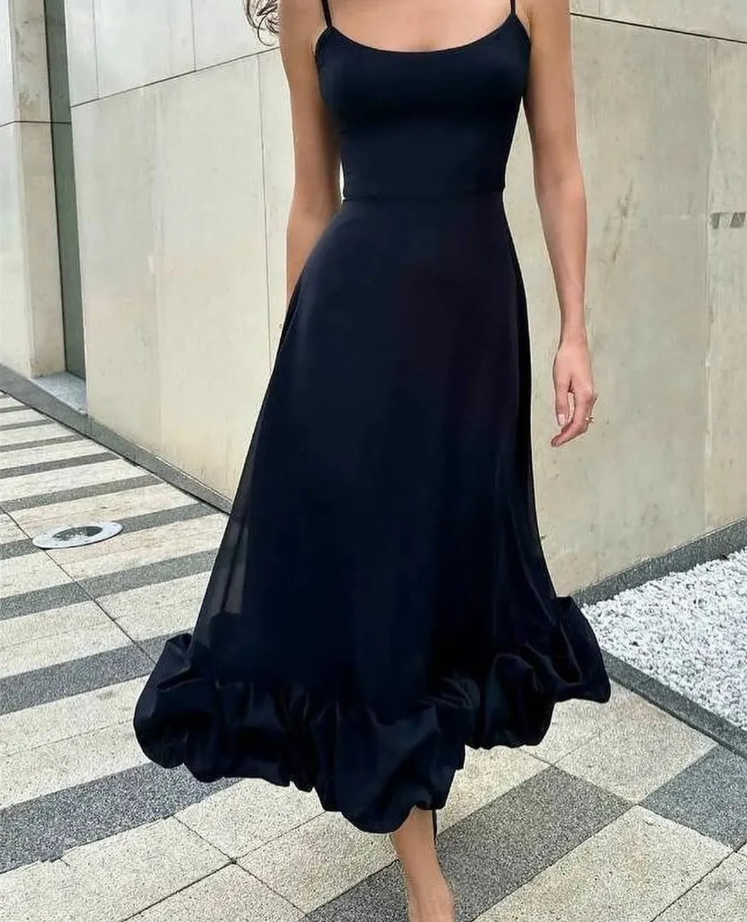 navy blue dress for baby girl Elegant Ankle Length Black Formal Dress with Trumpet Sleeves #BLS86033 main image 1