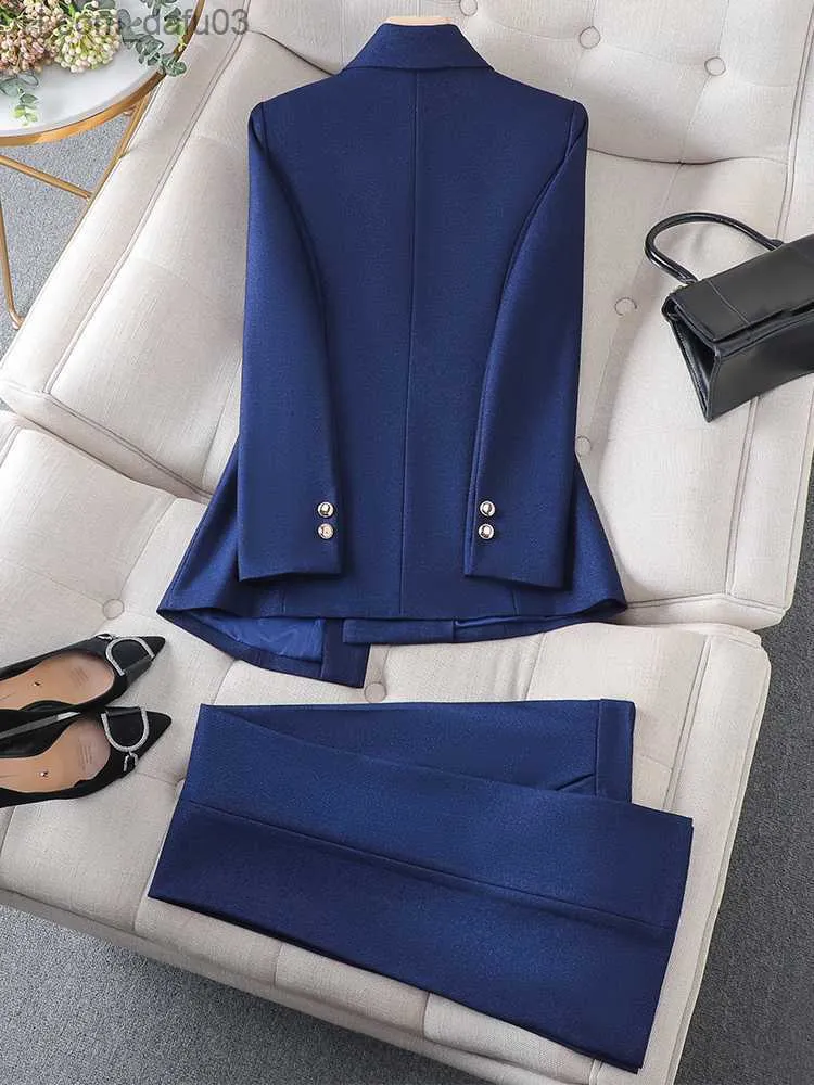 Women's Two Piece Pants Brown Navy Blue Black Women's Formal Trouser Set Women's Jacket and Trouser Women's Work Suit Autumn and Winter 2-Piece Jacket Z230724