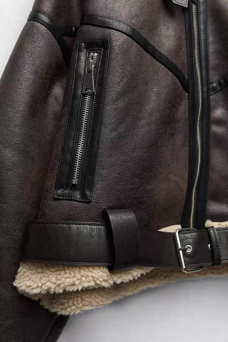 Économisez gros sur les achats en gros de Veste En Faux Cuir Marron Pour  Les Femmes Veste De Bombardier En Faux Cuir Marron: Manteau En Toison  Double