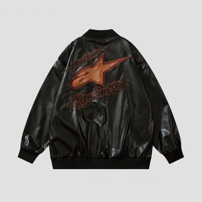 Kurtki mężczyzn Vintage Moto Mężczyznę Pu skórzana kurtka motocyklowy amerykański mundurek baseballowy Kobiety Spring Windbreaker Płaszcz Autumn Owezy Hip Hop Black 230724