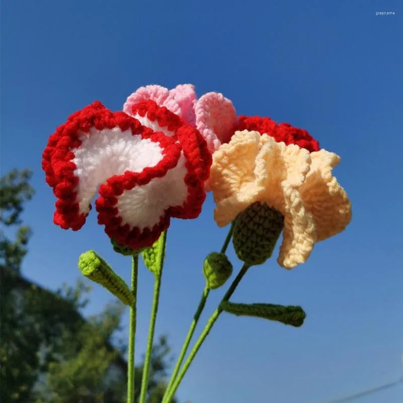 Dekoracyjne kwiaty dzianinowe karnacja ręcznie wykonana wełniana ręka szydełka sztuczna z opakowaniami