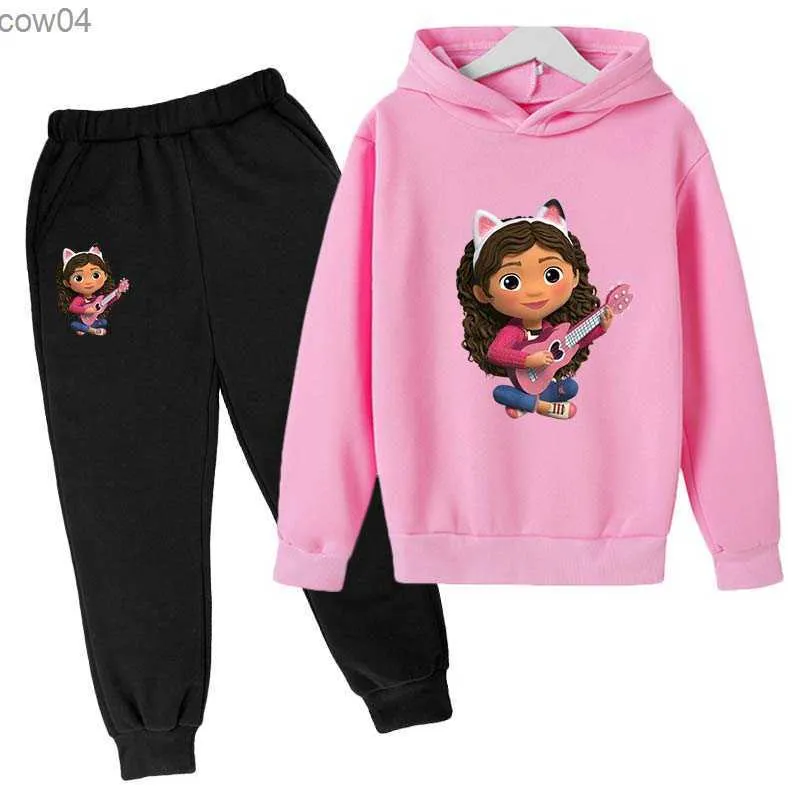 Çocuklar Gabby Cats Hoodie Toddler Kızlar Gabby Dollhouse Giysileri Hoodies Pantolon 2 PCS Setler Sevimli Çocuk Kostümleri Kids Trailsuits L230625