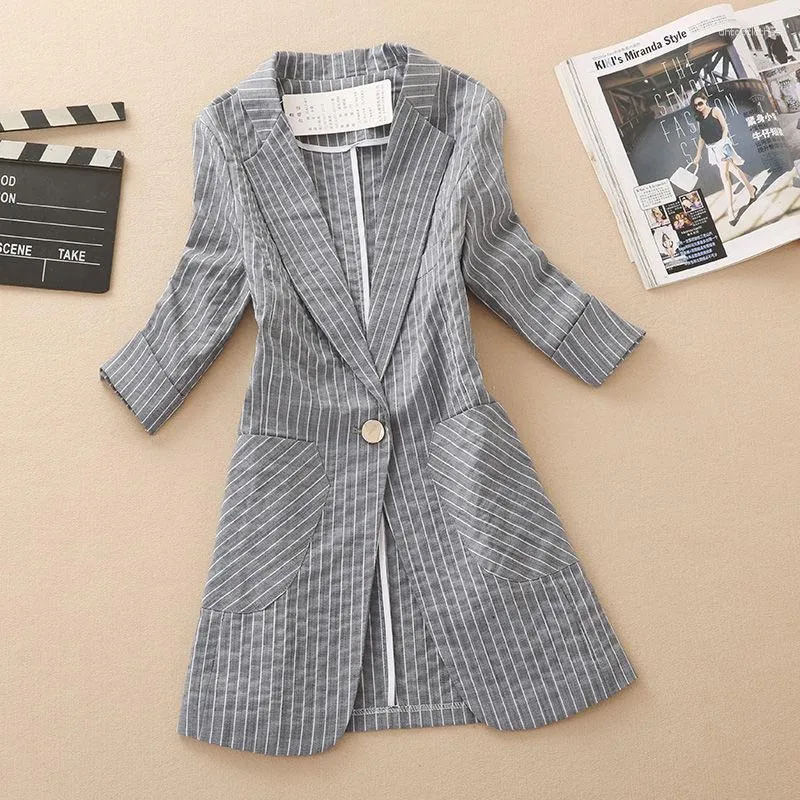 Abiti da donna Blazer dolce francese Cappotto di media lunghezza 2023 Primavera / Estate Coreano Slim Fit Manica corta Sottile Striscia casual