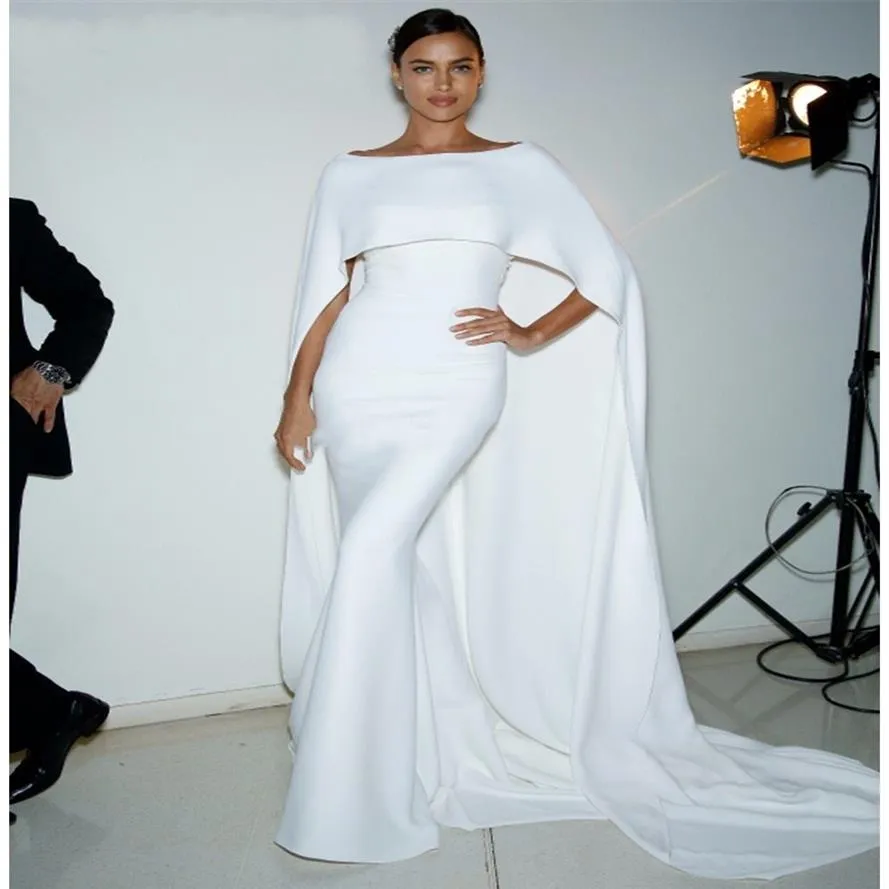 Simple White Evening Dresses Long 2019 With Cape Scoop Neck Custom Made Formal Dresses South African Elegant Robe de soiree278V