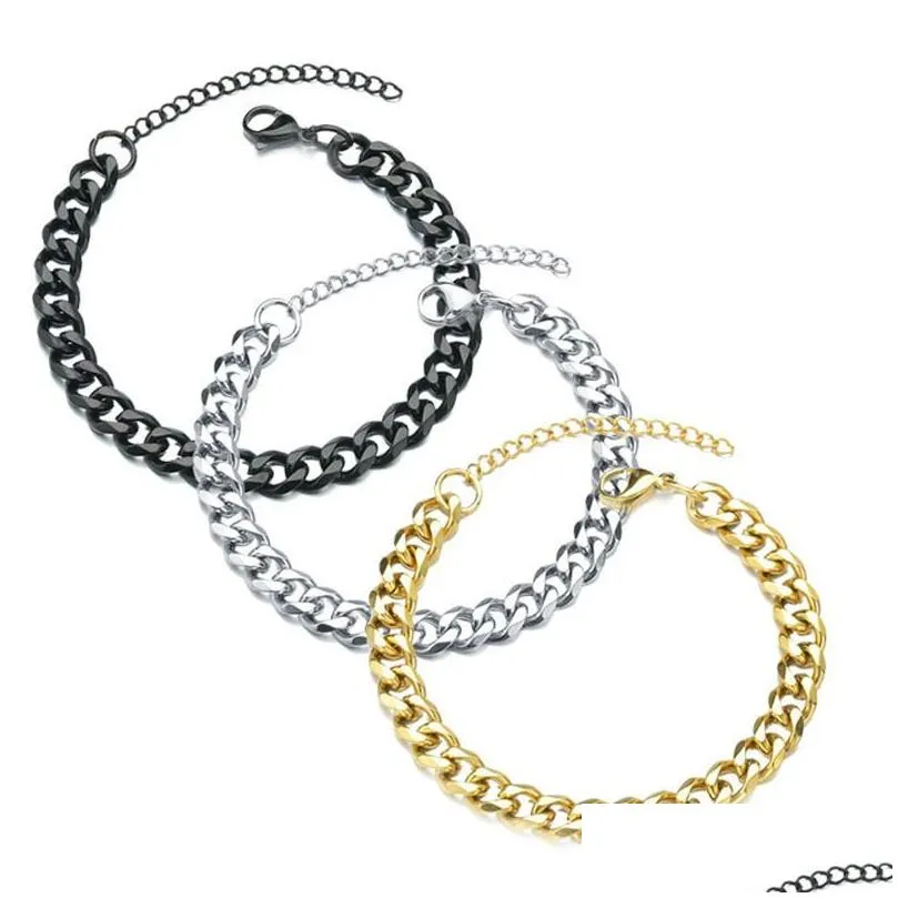 Chain Classic Punk Stainless Steel Bracelets For Men Women 3/5/7/9/11Mm Sier Color Curb Cuban Link Party Jewelry Gift Drop Delivery