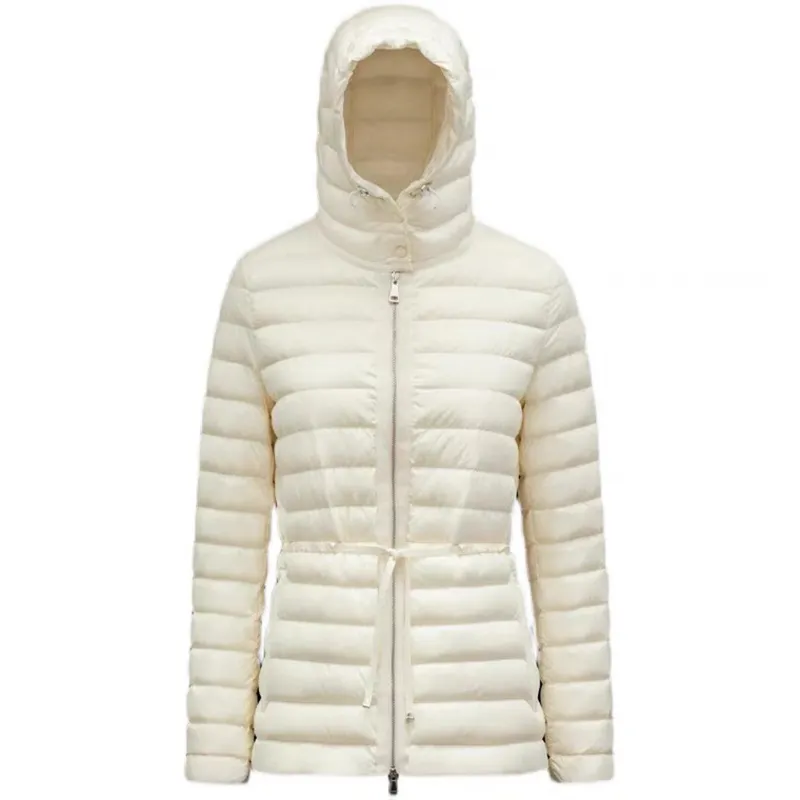 Raie inverno leve com capuz jaqueta braço emblema feminino puffer jaqueta cintura frênulo designer mulher jaquetas tamanho 1-4