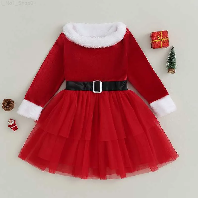 Pull 3-7Y Robe de soirée en velours rouge pour enfants et filles Robe TuTuTu à manches longues pour bébé de Noël avec vêtements d'automne et d'hiver pour enfants Z230724