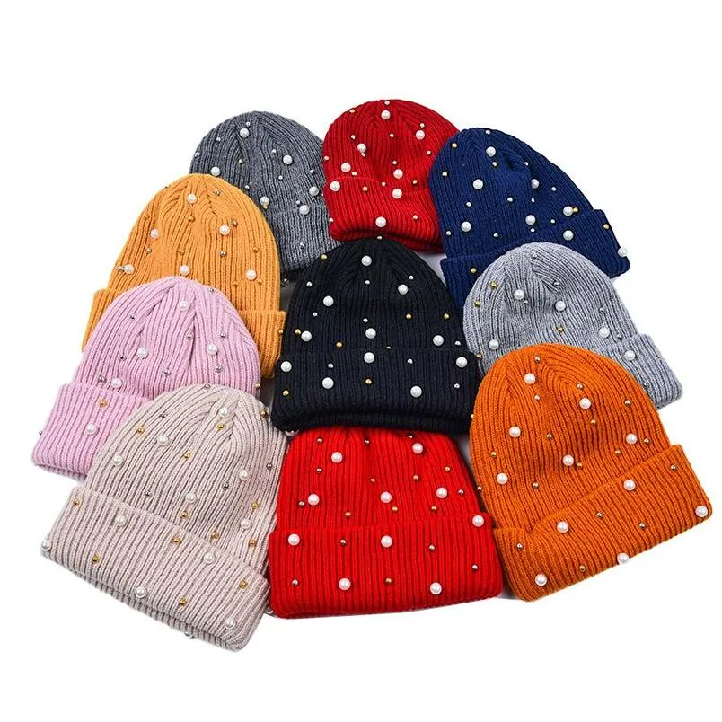 Beanie/Kafatası Kapakları Dış Mekan Kişiselleştirilmiş Kadınlar Şapka İnci Beanies Bol Skl Şapkalar Kış Sıcak Kapak Uni elastik korunma Yumuşak Elastikiyet Damlası