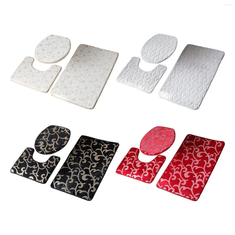 Bath Mats 3 Piece Bathroom Rug U Shape With Toilet Lid Cover