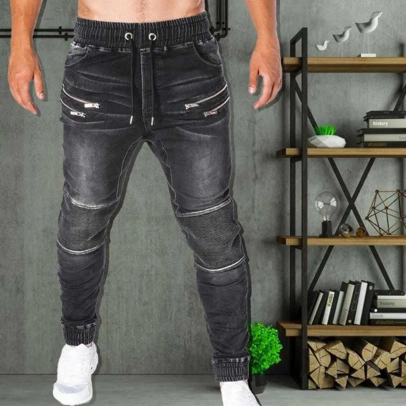 Men jeans mannelijke broek casual broek jogger ritssluiting met ritssluiting zakken fitness workout lopen skinny l230724