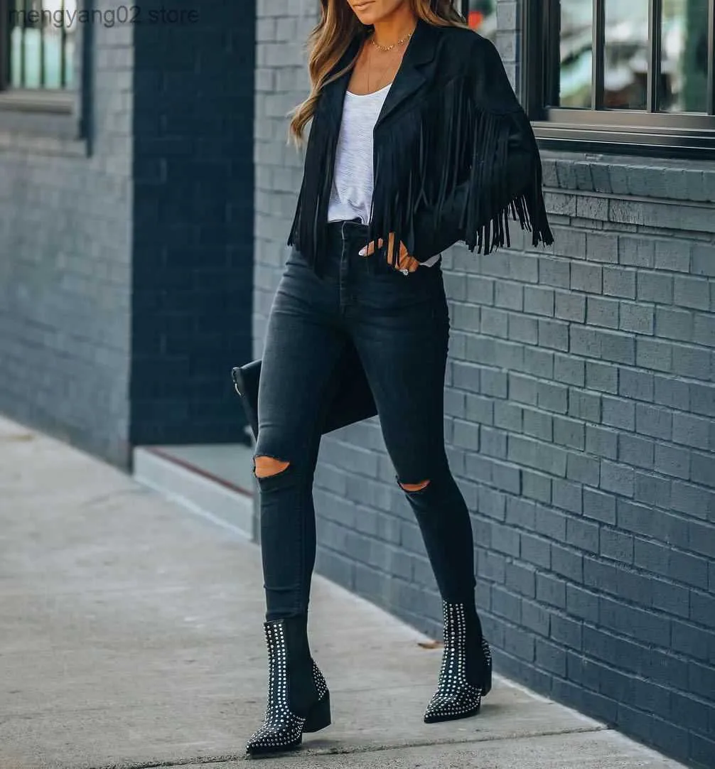 Vintage Biker Jacket Womens Fringed Suede Leather Jacket 90s