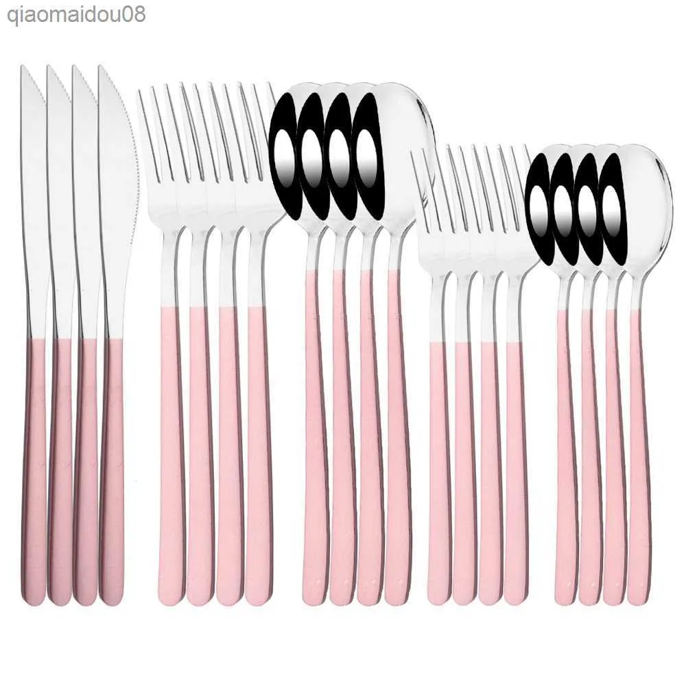 20 Pcs Rose Argent Vaisselle Ensemble Couteau Dessert Fourchette Cuillère Couverts Couverts En Acier Inoxydable 304 Argenterie Vaisselle Cuisine L230704