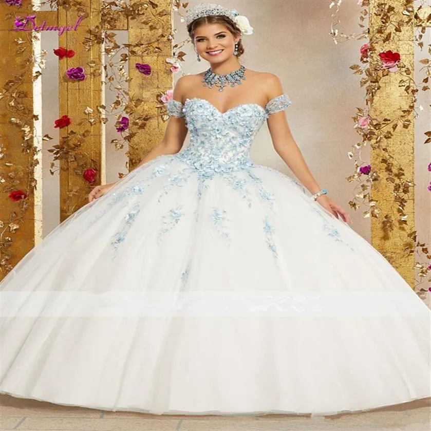 Sweet 16 Robe pour 15 ans Robe de bal Robe de Quinceanera 2021 Appliques de luxe Fleurs perlées Robe de débutante Robes de 15 anos2475