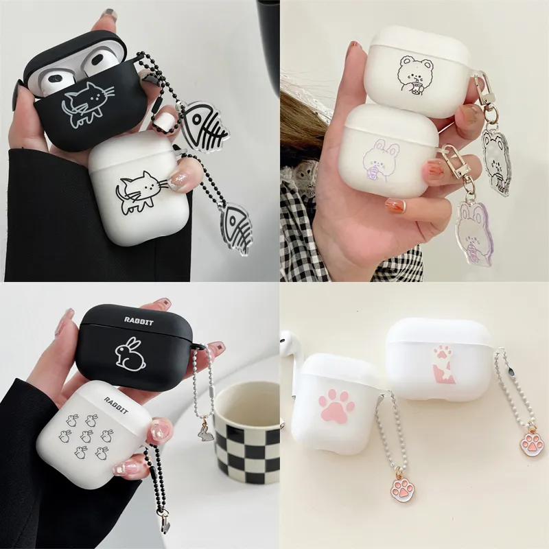 AirPods Pro 2nd 실리콘 무선 헤드폰 케이스 에어 포드 1 2 3 이어폰 보호 커버 액세서리를위한 귀여운 카룬 고양이 케이스