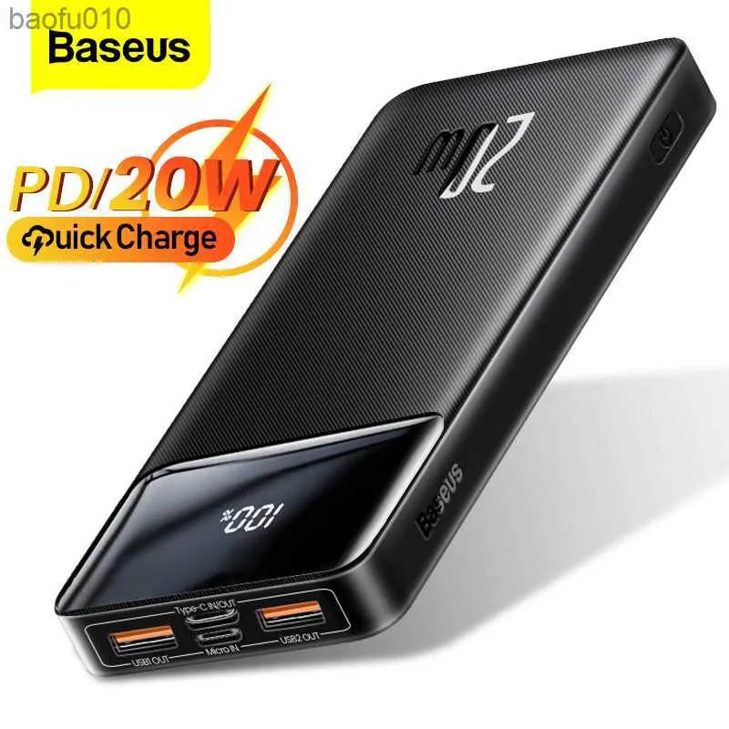 Baseus Power Bank 20000 mAh Przenośna ładowarka PowerBank 10000 mAh Bateria zewnętrzna PD 20W Szybkie ładowanie dla iPhone'a Xiaomi Waverbank L230619